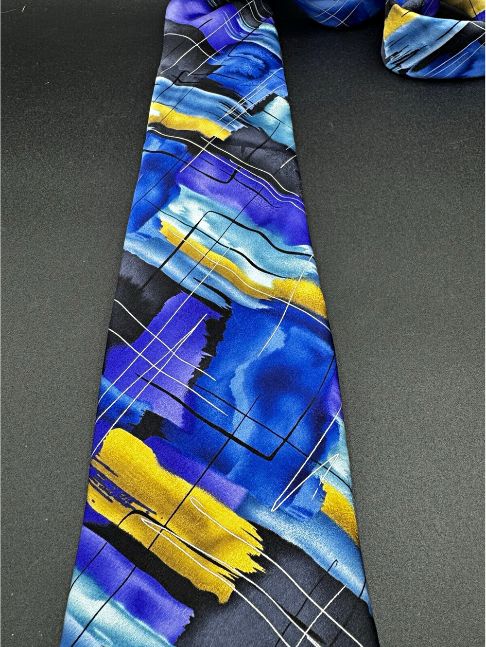 J Garcia Birdland Collection 62 Silk Tie Abstract Blue Purple 59” x 3.5”